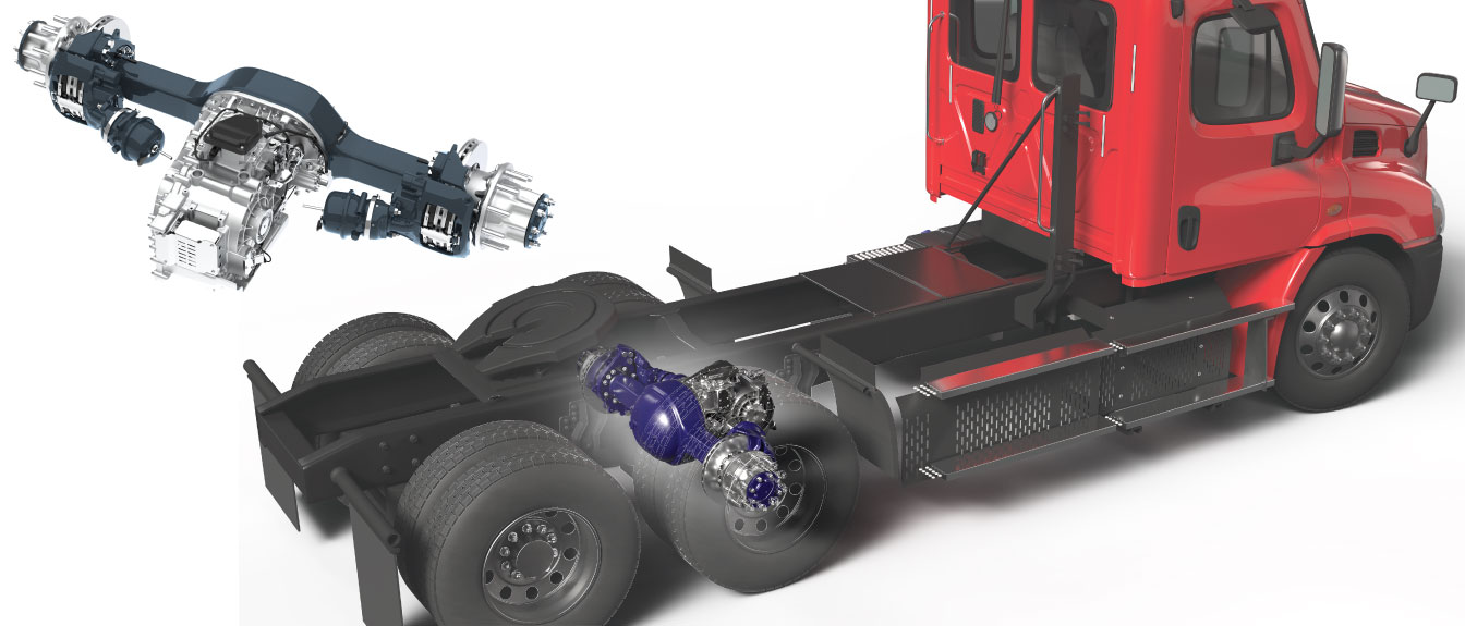 A rendered image of an Allison eGen Power 100S and the eGen Power 100S rendered in a truck.